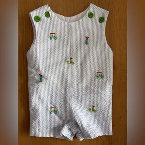 Striped Baby Romper with Golf Embroidery